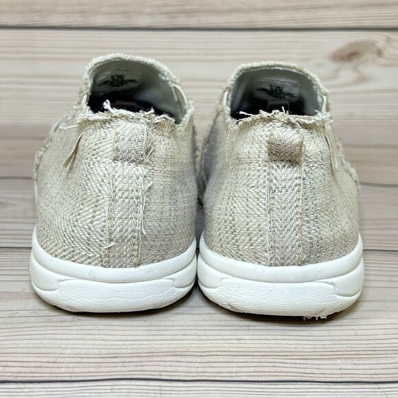 Minnetonka Expanse Womens 8.5 Slip-On Sneaker Tan Frayed Fabric Moccasin Shoes - Picture 5 of 15